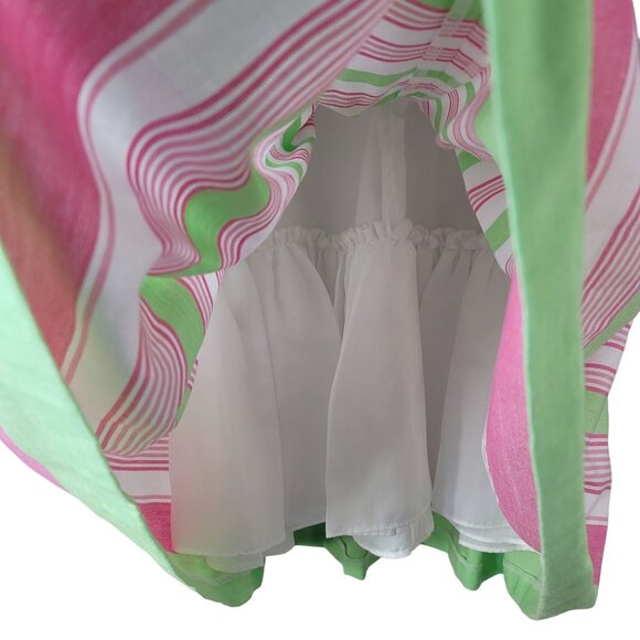 Bonnie Jean Girls Stripe Dress Pink Green SZ 10 Zip Wide Pleat Sleeveless Easter - Picture 4 of 8